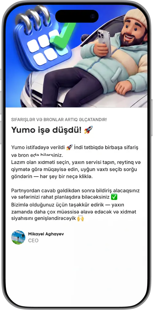 Yumo tətbiqinin ekranı: Sevimli məntəqələrə qayıdın