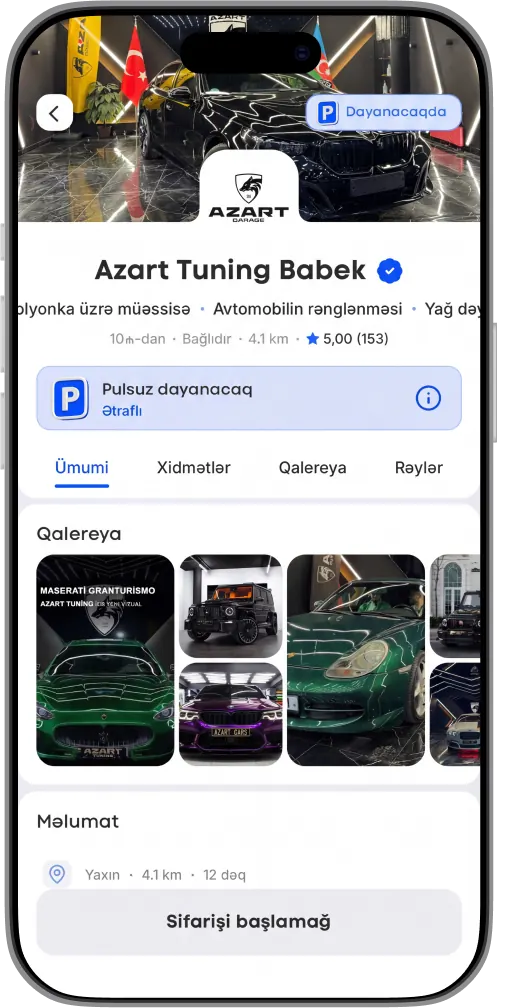 Müəssisə profili və görülən işlərin fotolarının olduğu Yumo ekranı