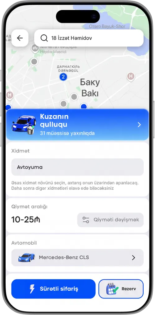 Xidmət və axtarış şərtlərinin seçildiyi Yumo ekranı