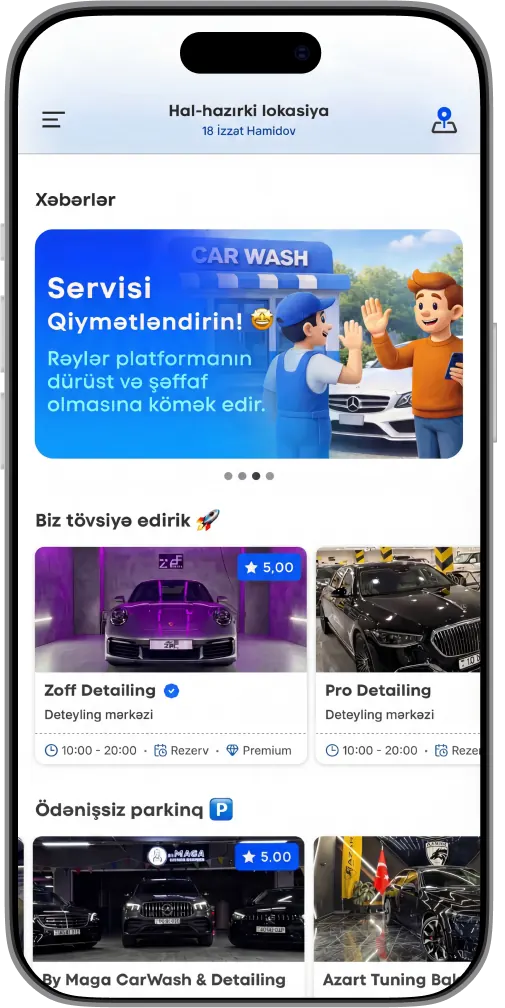 Yumo tətbiqinin ekranı: Ana səhifədən