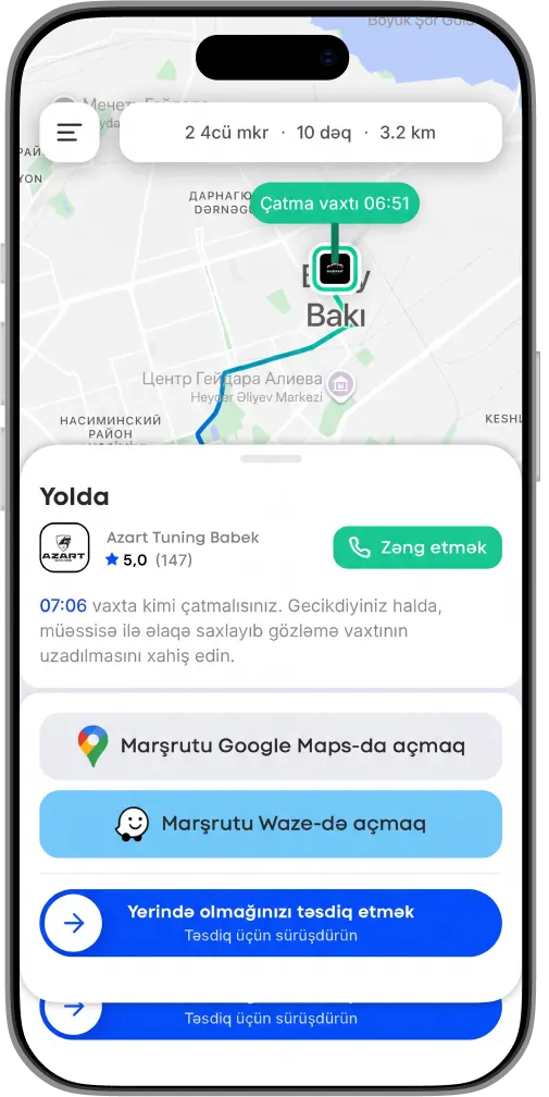 Yumo tətbiqinin ekranı: Yaxınlıqda avtoyuma tapın